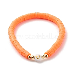 Handmade Polymer Clay Heishi Beads Stretch Bracelets Set with Heart Patter Beads for Women&nbsp;BJEW-JB07450