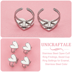 6Pcs Heart 304 Stainless Steel Open Cuff Ring Findings&nbsp;STAS-UN0055-84