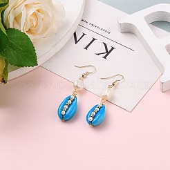Spray Paint Cowrie Shell Dangle Earrings&nbsp;EJEW-JE04369-02
