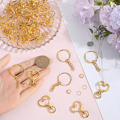 150Pcs 3 Styles Heart Shape Zinc Alloy Swivel Lobster Clasp with Iron Split Key Rings with 304 Stainless Steel Jump Rings&nbsp;FIND-SP0002-59G