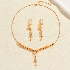 Vintage Brass Round Beaded Tassel Necklace & Earrings for Women&nbsp;HX9279