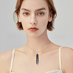 1Pc Natural Black Agate Bullet Macrame Pouch Pendant Alloy Chain Necklaces&nbsp;NJEW-PA0001-01E