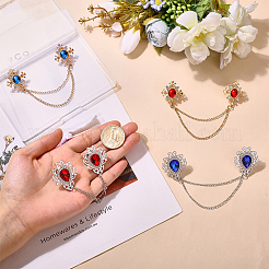 4Pcs 4 Styles Zinc Alloy Rhinestone Chain Collar Pin Brooches&nbsp;JEWB-ME0001-06