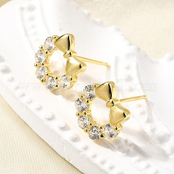 Bowknot 925 Sterling Silver Micro Pave Clear Cubic Zirconia Stud Earrings&nbsp;EJEW-S271-02G