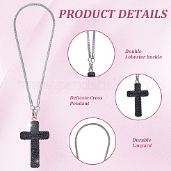 Polymer Clay Rhinestone Cross Pendant Alloy Chain Necklaces&nbsp;NJEW-CN0001-16A