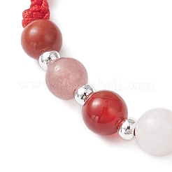 Natural White Moonstone & Red Jasper & Natural Carnelian & Dyed Strawberry Quartz Round Beads Braided Bead Bracelets for Women&nbsp;BJEW-JB12917-07