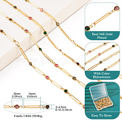 1 Bag Real 16K Gold Plated Brass Oval & Flat Round Glass Link Chains&nbsp;CHC-TA0001-22