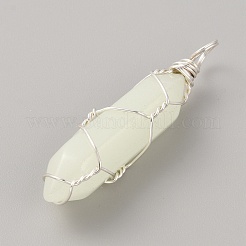 Synthetic Luminous Stone Double Terminal Pointed Dyed Pendants&nbsp;G-WH031-05P-08