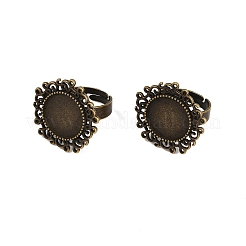 Vintage Adjustable Iron Flower Finger Ring Components Alloy Cabochon Bezel Settings&nbsp;PALLOY-O036-01AB-NF