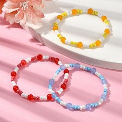 3Pcs 3 Colors Three Primary Color Series Glass Seed Beads Stretch Bead Bracelets&nbsp;BJEW-JB09990