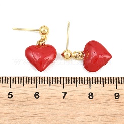 Valentine's Day Heart Brass Enamel Dangle Stud Earrings&nbsp;EJEW-Z164-19G-05