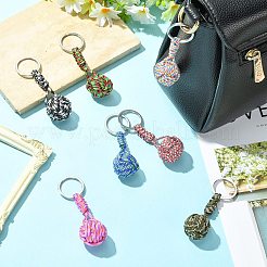 7Pcs 7 Colors Polyester & Spandex Cord Knitting Round Bead Keychains&nbsp;KEYC-CJ00013