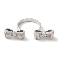 Bowknot Brass Micro Pave Clear Cubic Zirconia Open Cuff Rings for Women&nbsp;LS-RJEW-C098-15P