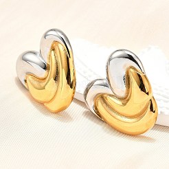 304 Stainless Steel Two-tone Stud Earrings for Women&nbsp;EJEW-R023-01GP-01