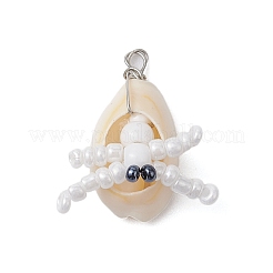 Natural Cowrie Shell & Glass Seed Beads Pendants&nbsp;PALLOY-MZ00323