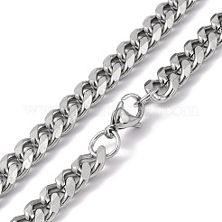 Non-Tarnish 201 Stainless Steel Cuban Link Chain Necklace with 304 Stainless Steel Clasps for Men Women&nbsp;NJEW-M194-01C-P
