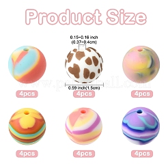 24Pcs 6 Styles Printed Round Silicone Focal Beads&nbsp;SIL-YW0001-76A