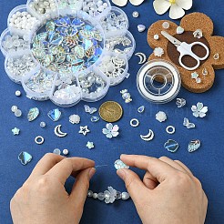 DIY Acrylic Flower Beaded Stretch Bracelet with Leaf Charms Making Kits&nbsp;DIY-YW0008-88