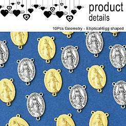 20Pcs 2 Colors Holy Oval Carved Virgin Mary Tibetan Style Alloy Chandelier Component Links&nbsp;TIBE-FS0001-15
