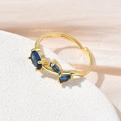 Flower Brass Glass Adjustable Finger Rings&nbsp;GL-CBA18A7-01G-B