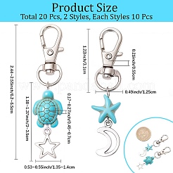 20Pcs Starfish Turtle Synthetic Turquoise Pendant Decorations&nbsp;HJEW-CP0001-43A