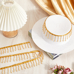 2 Yards Polyester Lace Ribbon with Plastic Beaded Tassel for Sewing Decoration&nbsp;OCOR-WH20007-21