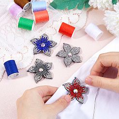 4Pcs 4 Styles Flower Imitation Leather & Rhinestone Ornament Accessories&nbsp;DIY-FH0007-09