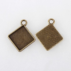 Vintage Tibetan Style Alloy Rhombus Pendant Cabochon Bezel Settings&nbsp;TIBEP-M018-137AB-NF