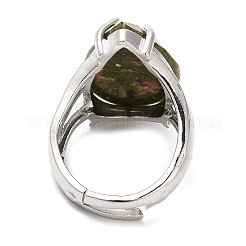 Synthetic & Natural Mixed Gemstone Teardrop Adjustable Rings&nbsp;RJEW-K241-03P