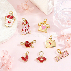 16Pcs 8 Styles Valentine's Day Brass Enamel Pendants&nbsp;KK-BBC0028-93