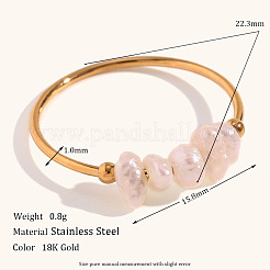 Nuggets Stainless Steel & Natural Freshwater Pearl Beads Finger Rings&nbsp;WG1BE4A-03