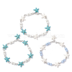 3Pcs Synthetic Turquoise Starfish Link Bracelets for Women&nbsp;BJEW-JB12469
