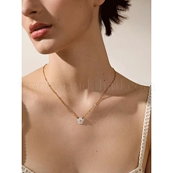 Minimalist Natural White Shell Flower Pendant 304 Stainless Steel Chain Necklaces for Women&nbsp;CE9566