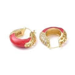 Enamel Hoop Earrings with Clear Cubic Zirconia&nbsp;EJEW-F306-09G
