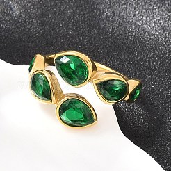 304 Stainless Steel Cubic Zirconia Cuff Open Rings&nbsp;RJEW-F203-01G-02