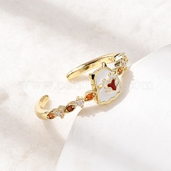 Brass Micro Pave Cubic Zirconia Cuff Rings for Women&nbsp;RJEW-L336-01G-01