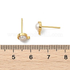 SHEGRACE Brass ABS Imitation Pearl Half Round Stud Earring Findings&nbsp;XGR0101G-118G
