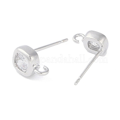 Brass Pave Clear Cubic Zirconia Stud Earring Findings&nbsp;KK-F875-01P