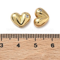 Heart Brass Micro Pave Clear Cubic Zirconia Beads&nbsp;KK-H256-11G