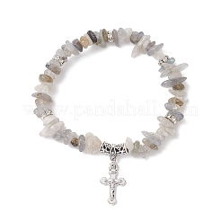 Natural Labradorite Chip Beaded Stretch Bracelets&nbsp;BJEW-JB12316-01