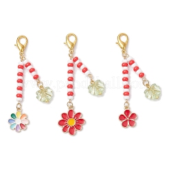3Pcs Flower Alloy Enamel Pendant Decorations&nbsp;HJEW-MZ00337