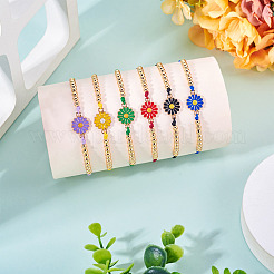 6Pcs 6 Colors Alloy Enamel Link Bracelets for Women&nbsp;BJEW-TAC0042