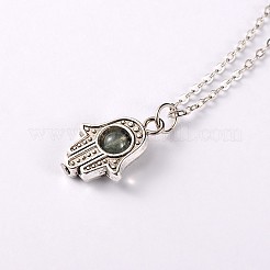 Tibetan Style Gemstone Palm Pendant Necklaces&nbsp;NJEW-JN00958