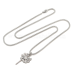 201 Stainless Steel Laser Cut Dandelion Pendant Box Chain Necklaces for Women&nbsp;NJEW-Q004-07P
