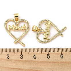 Mother's Day Theme Rack Plating Brass Micro Pave Cubic Zirconia Pendants&nbsp;KK-F869-19G-02