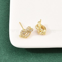 knot Brass Micro Pave Cubic Zirconia Stud Earrings&nbsp;EJEW-C174-01G-06
