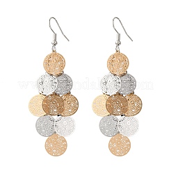 430 Stainless Steel Flat Round Dangle Earrings&nbsp;EJEW-A137-12M