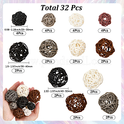 32Pcs 12 Styles Wicker Rattan Balls&nbsp;AJEW-SC0004-30