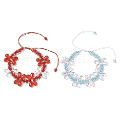 2Pcs 2 Colors Imitation Austrian Crystal Bicone Beads Braided Bead Bracelets for Women&nbsp;BJEW-MZ00177