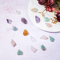 16Pcs Raw Rough Natural Fluorite & Green Aventurine & Green Fluorite & Rose Quartz & Amethyst & Ferruginous Quartz & Citrine & Quartz Crystal Pendants&nbsp;G-HS0001-08